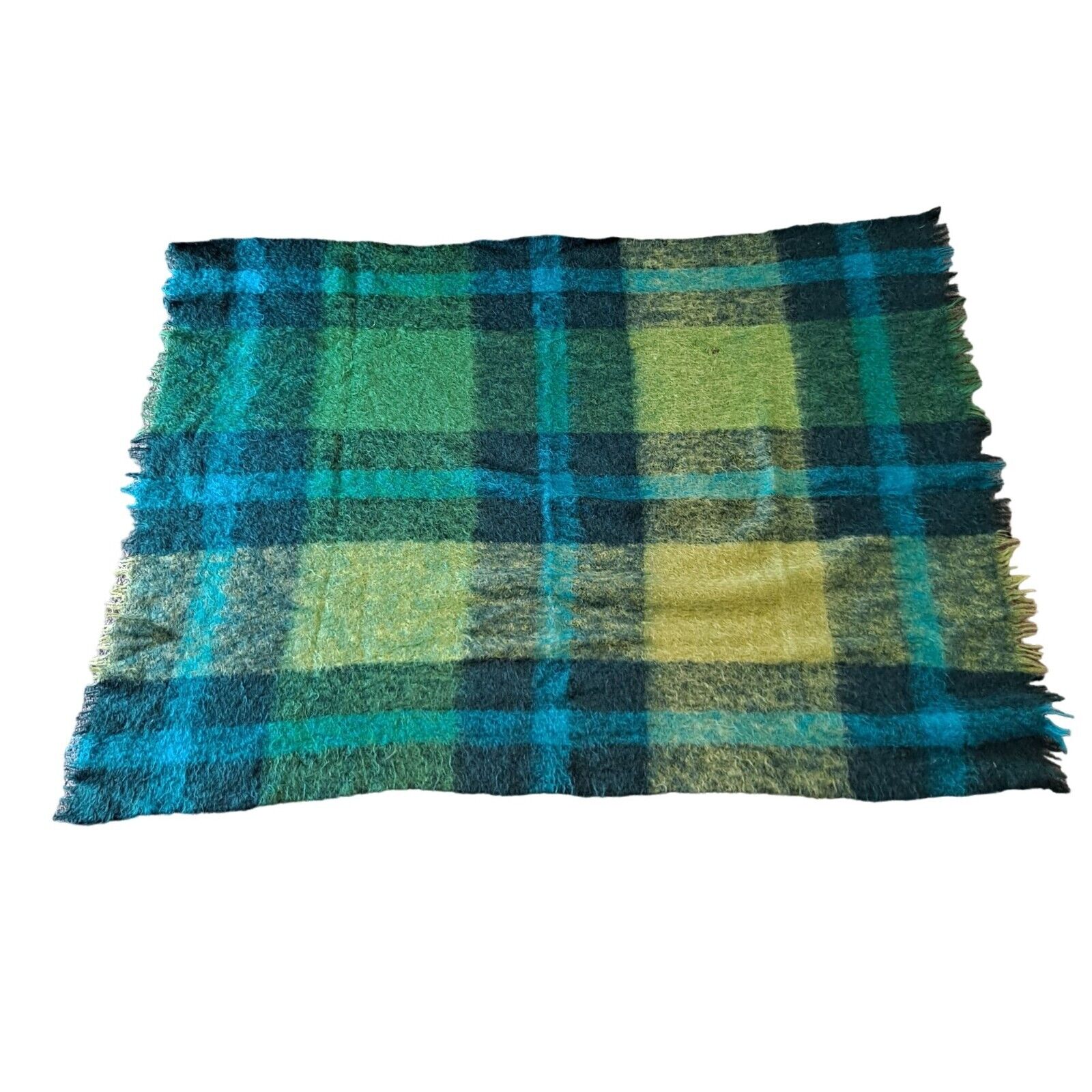 Lan Air Cel McCallum Craigie Scotland Blanket Mohair Wool Blend Blue Plaid READ