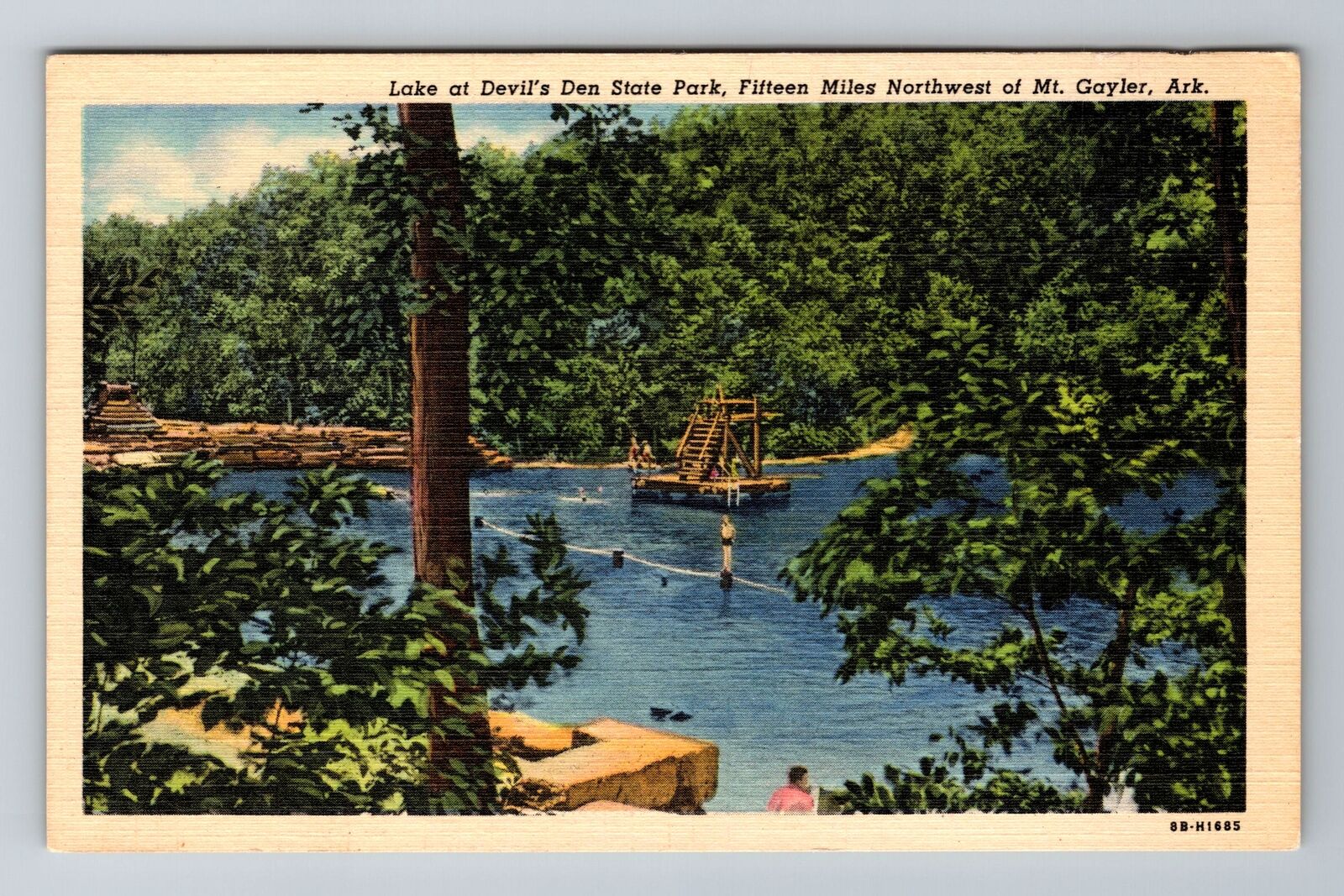 Mt Gayler AR-Arkansas, Devil\'s Den State Park Lake, Antique Vintage Postcard