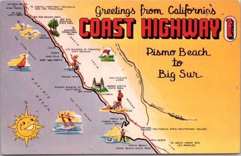 Vintage 1960s CALIFORNIA Map Postcard 