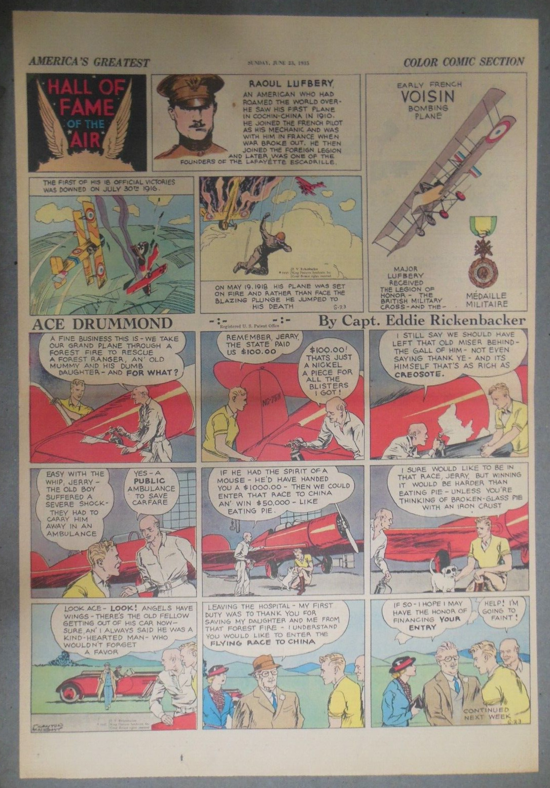 Ace Drummond Sunday by Capt Eddie Rickenbacker from  6/23/1935 First Full Page 