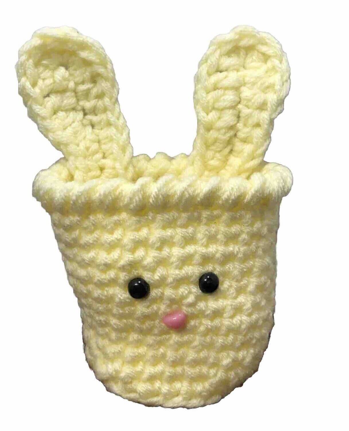 Vintage Easter Bunny Yellow Knitted Crocheted Candy Eggs Plant Grandma Core 6”