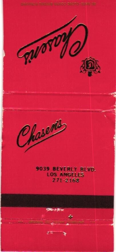 Chasen's Restaurant, Los Angeles, California Vintage Matchbook Cover