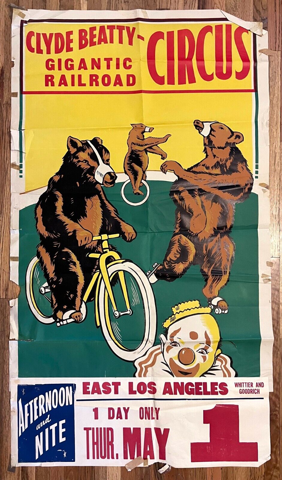 Clyde Beatty Gigantic Railroad Circus Original 1940s Poster large