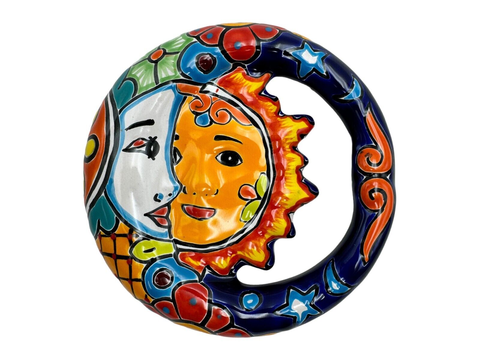 Talavera Eclipse Ceramic Mexican Pottery Sun Moon Home Decor Wall Art Cute 9”