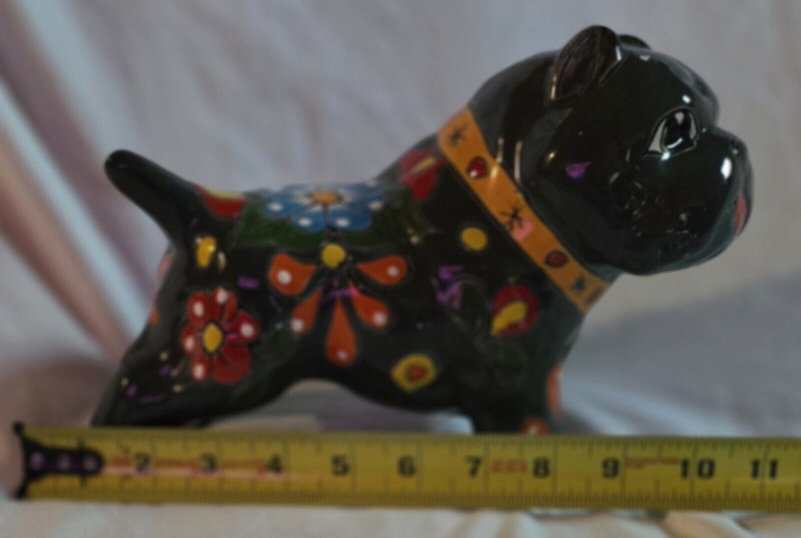 MEXICAN TALAVERA Pottery BULLDOG Sculpture Animal Figure Dog Dark Grey
