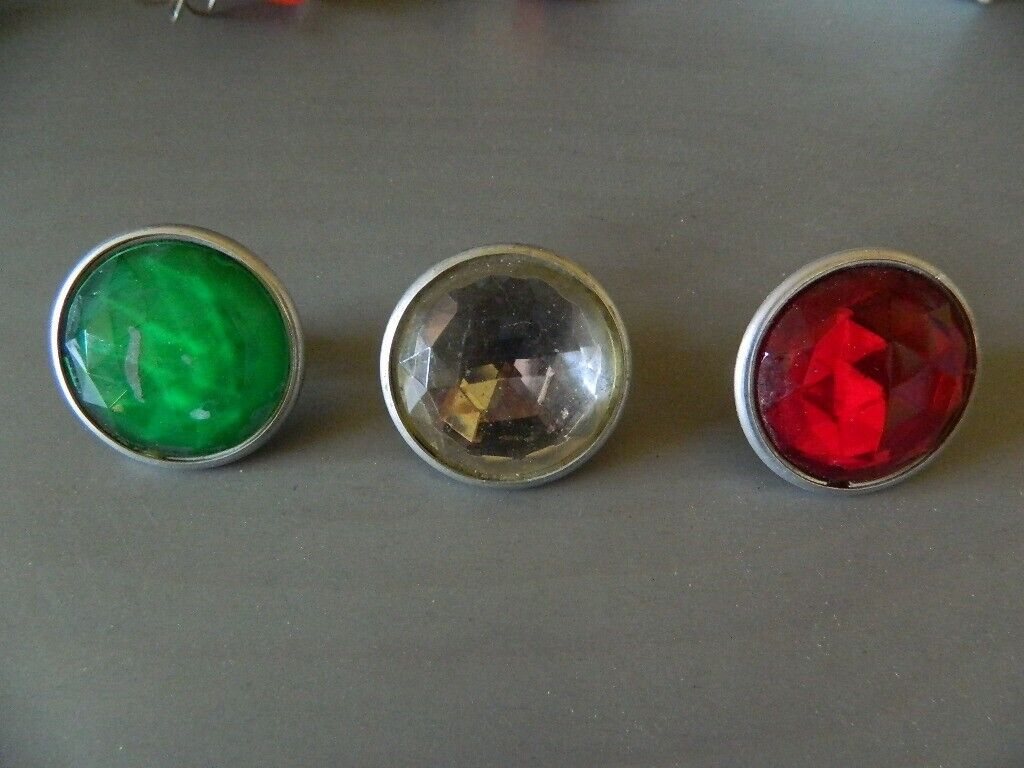 3 Rare Large Vintage Glass Reflectors Red, Green, Clear Motorcycle Bicycle Auto