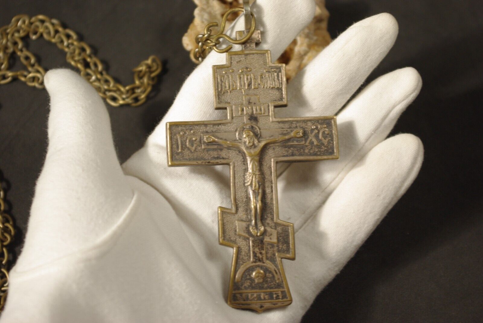 Antique large priest's cross, silver plated. 19th century. 98 grams, large
