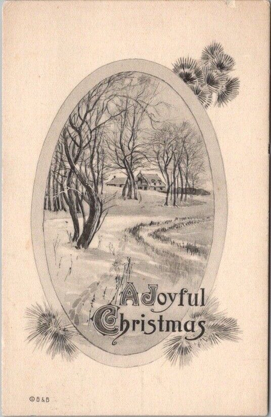 Vintage JOYFUL CHRISTMAS Postcard House / Woods Scene - Gartner & Bender c1910s