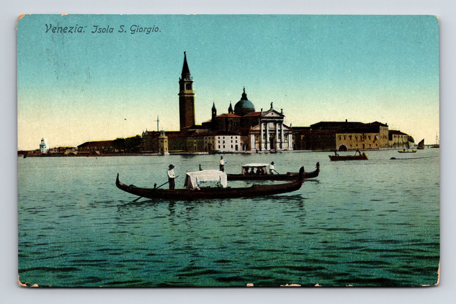 Isola San Georgio Gondolas Venice Italy Postcard