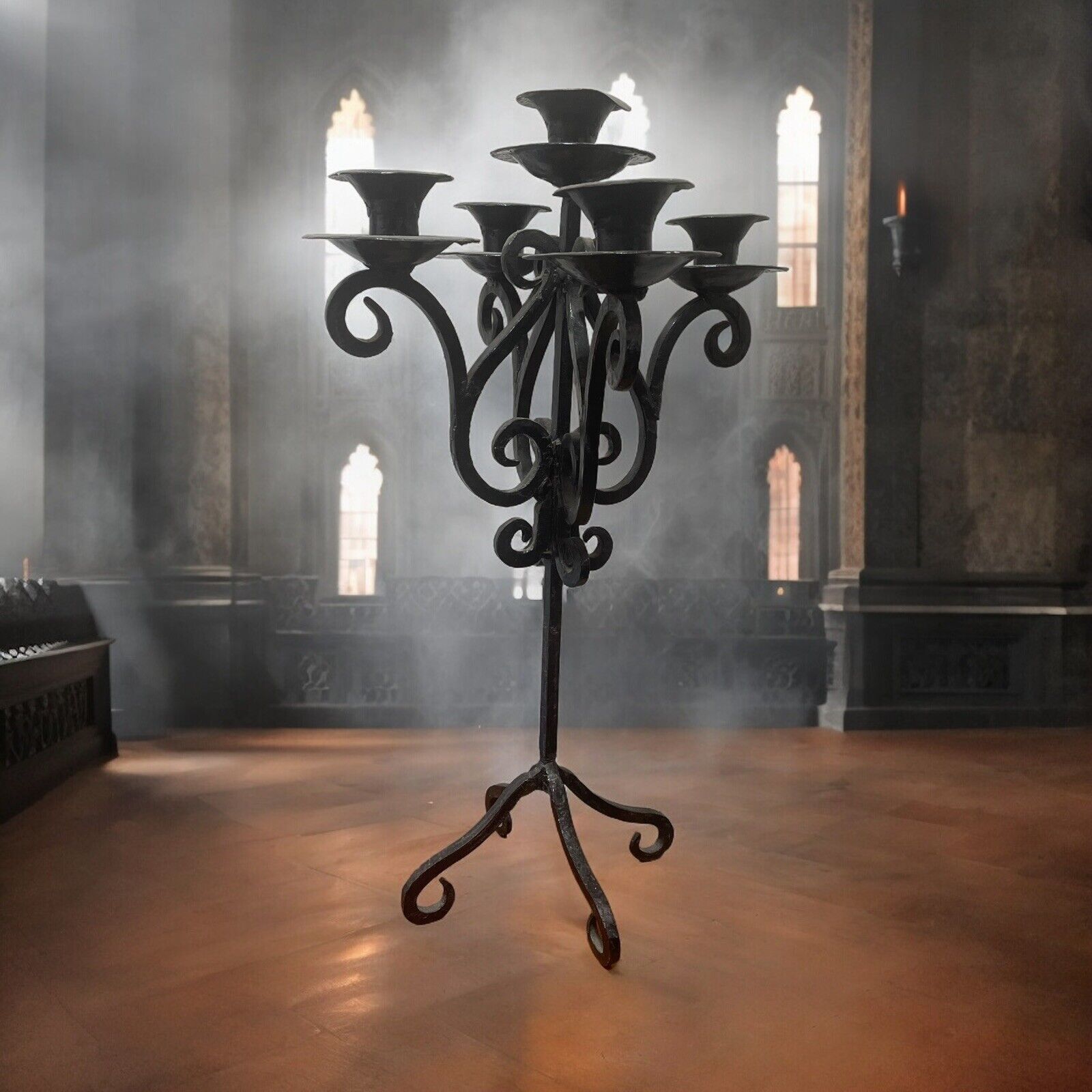 Vintage Wrought Iron Candelabra 5 Candle Holders - Heavy Black Gothic Rustic