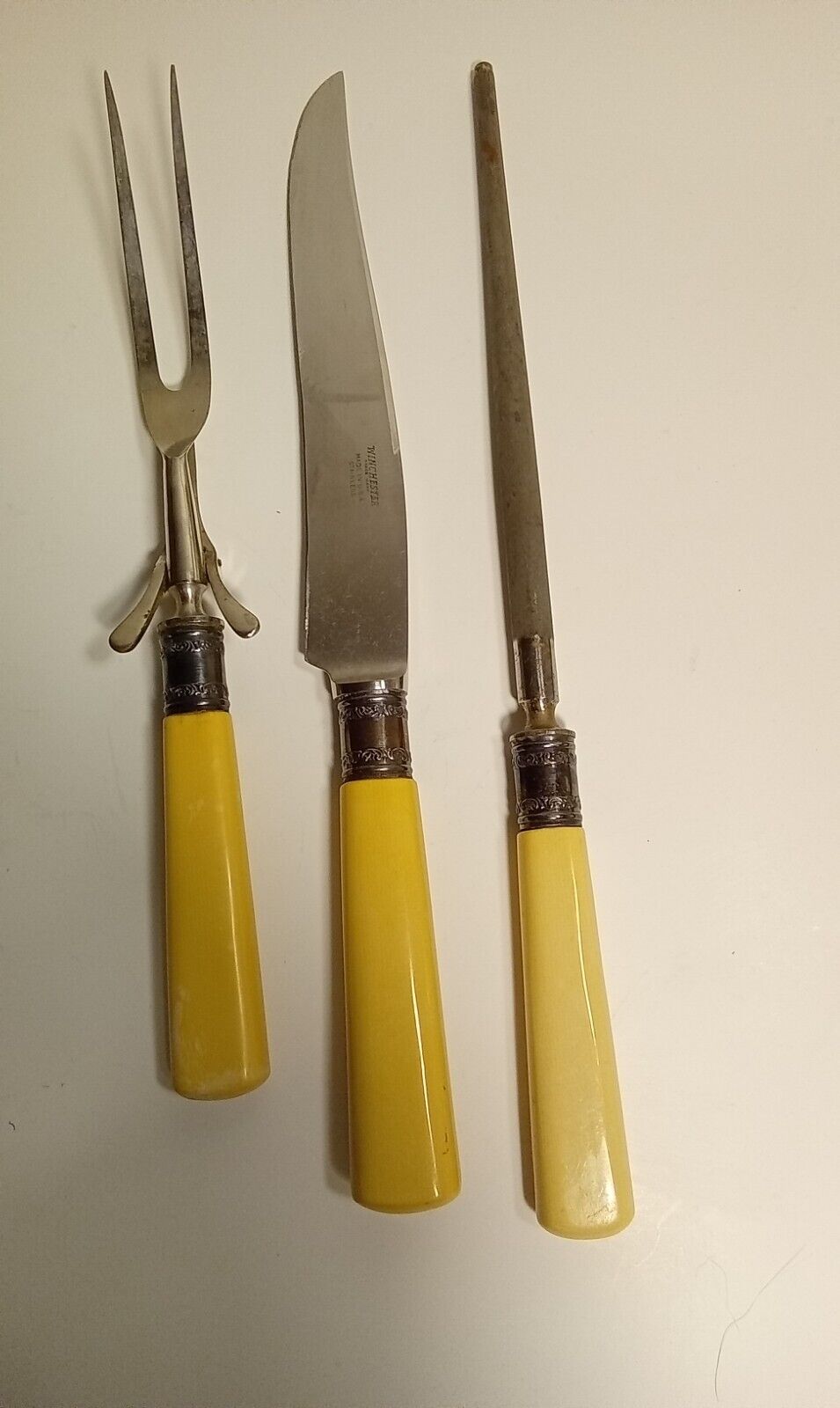Vintage Winchester Stag Carving Knife, Fork & Sharpener Set