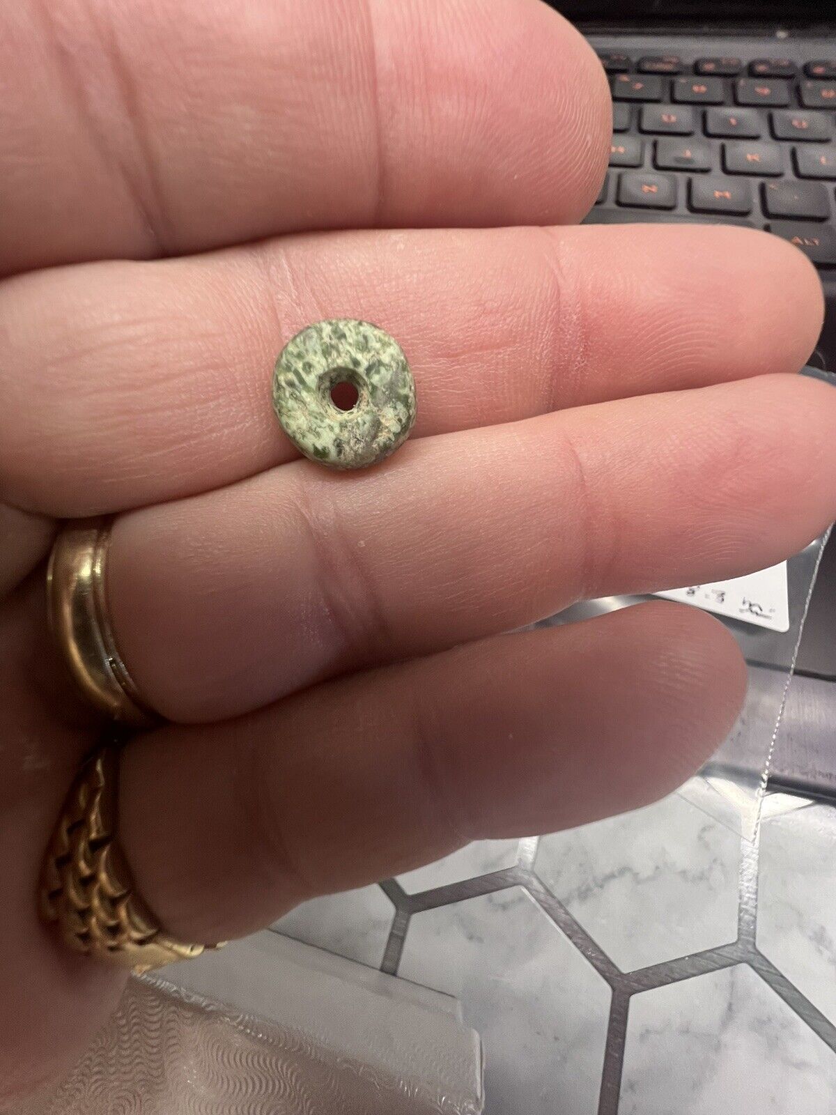 Ancient Pre-Columbian Meso American Jadeite verdant Green Disk Bead 11.1 x 5.2 m