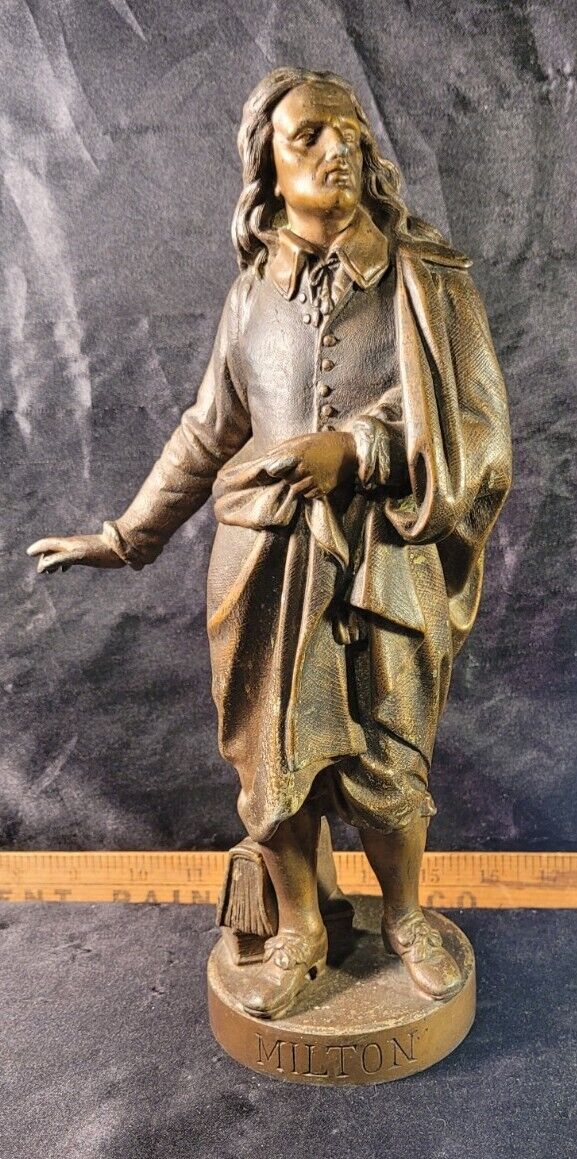 Antique Bronzed Spelter Statue of Poet John Milton *Rare *Hard To Find 