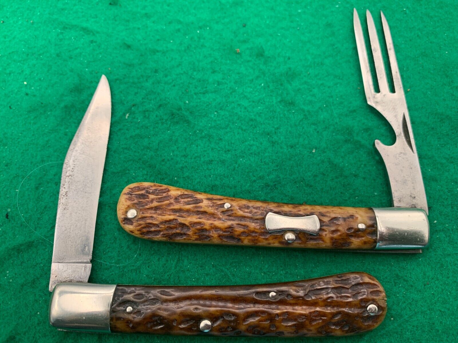 💯 scarce 1908-1926 OSTDIEK HOBO PERFECT WORM GROOVE HANDLES KNIFE, FORK