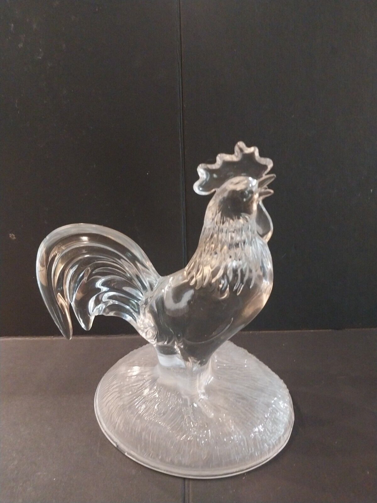 Vintage Clear 24%lead Crystal Rooster With Frosted Base Figurine
