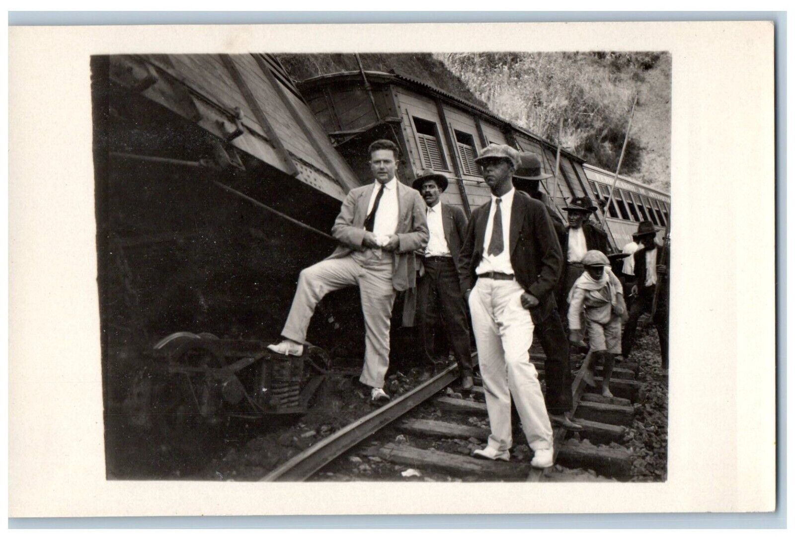 Locomotive Train Postcard RPPC Photo Wreck Accident Railroad Unposted Vintage