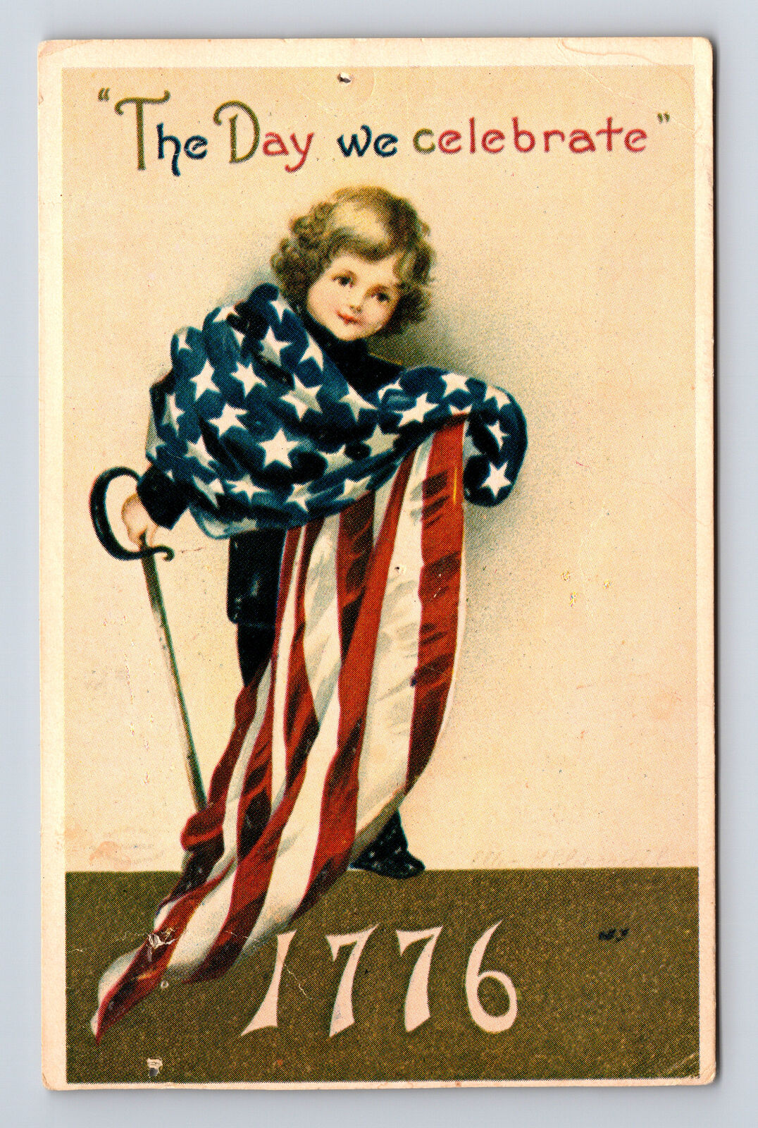 PATRIOTIC The Day We Celebrate 1776 Girl Wrapped in American Flag Postcard