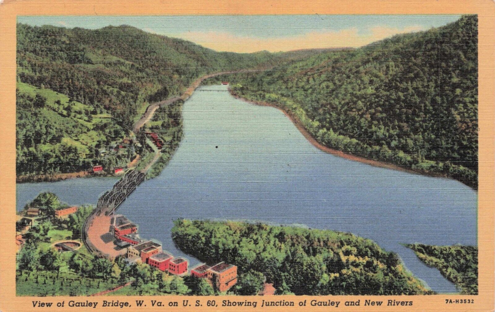 Postcard View of Gauley Bridge West Virginia showing Gauley New & Kanawha Rivers