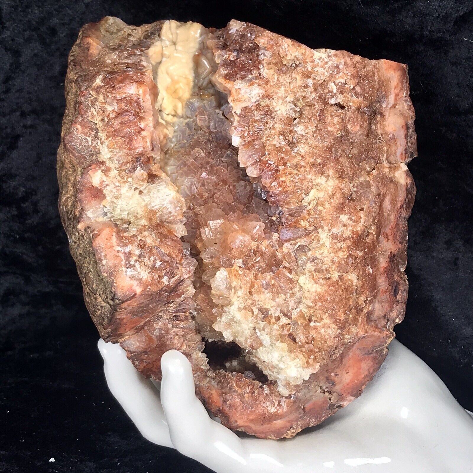 7” Unique Fire Red Quartz Crystal Cluster Geode Agate Ferruginous Kentucky 4Lb
