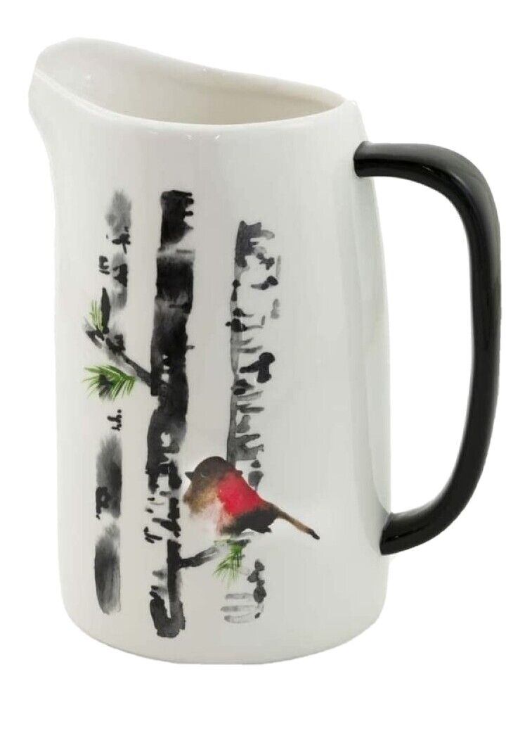 Boston International Holiday Ceramic Drink Pitcher, 5.5 Cups, Bird In Birch