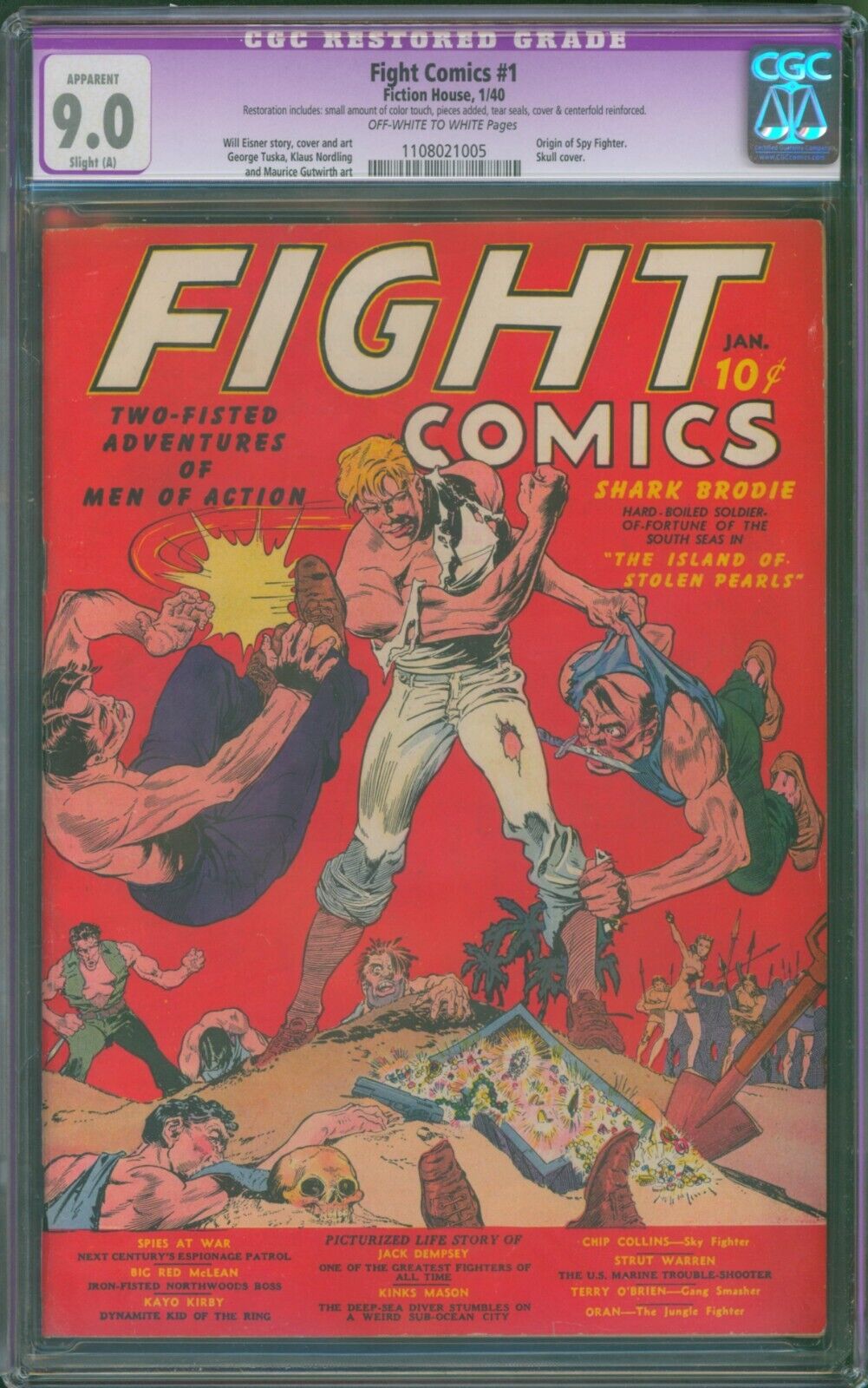 Fight Comics #1 (1940) ⭐ CGC 9.0 Restored ⭐ Spy Fighter Fiction House Golden Age