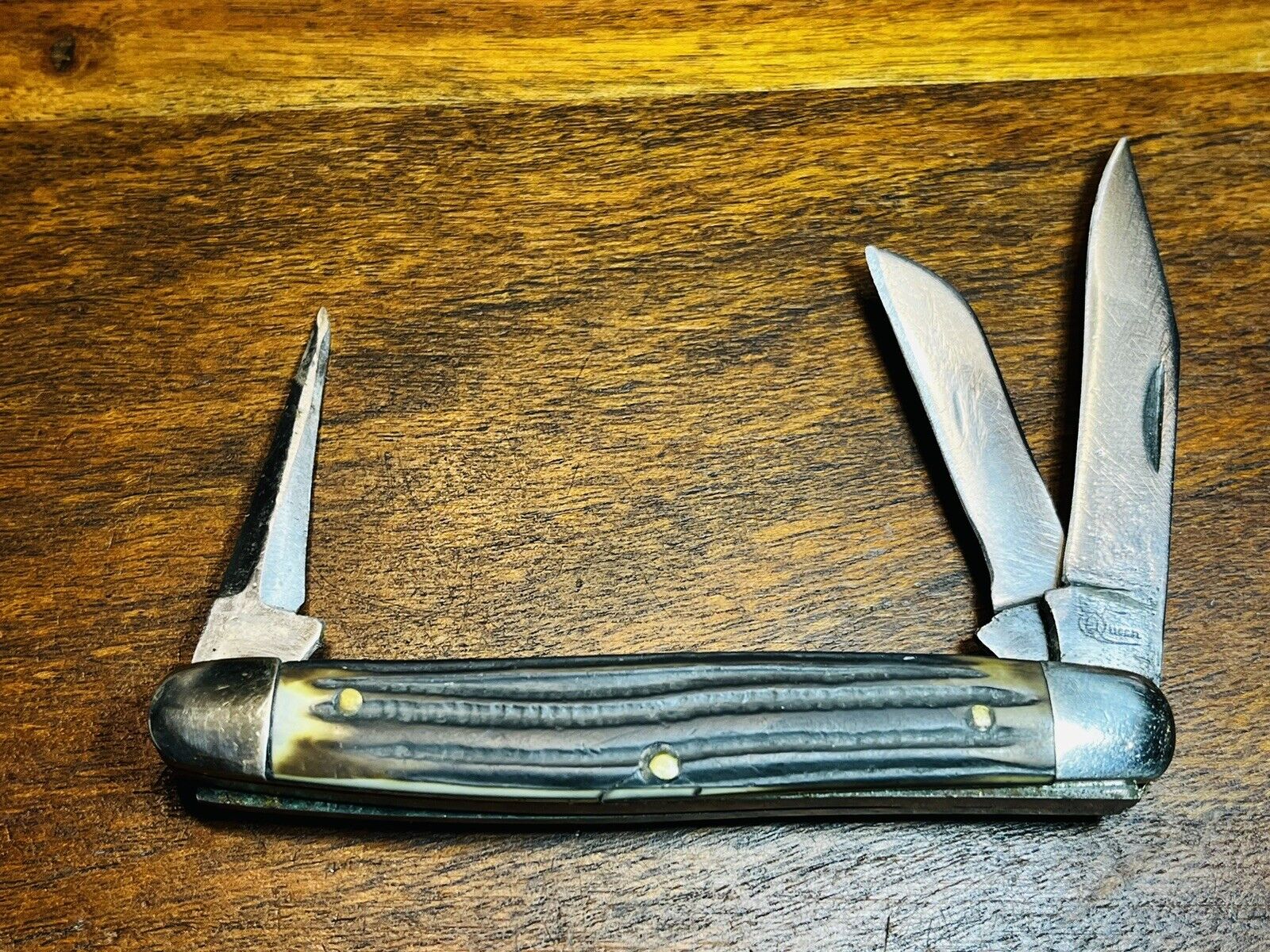 Grandpa’s 1940s Queen Cutlery Co. Stag Handle, Punch 3 Blade Stockman Knife