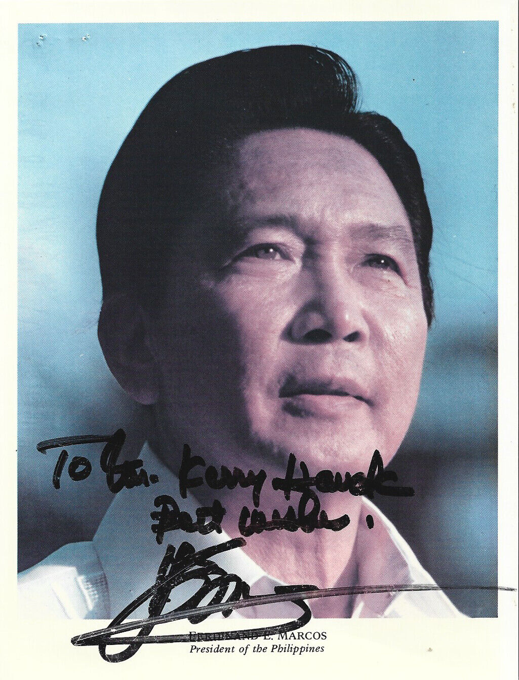Ferdinand Marcos 1917-1989, President of Philippines, signed/inscribed 5 x 6.5