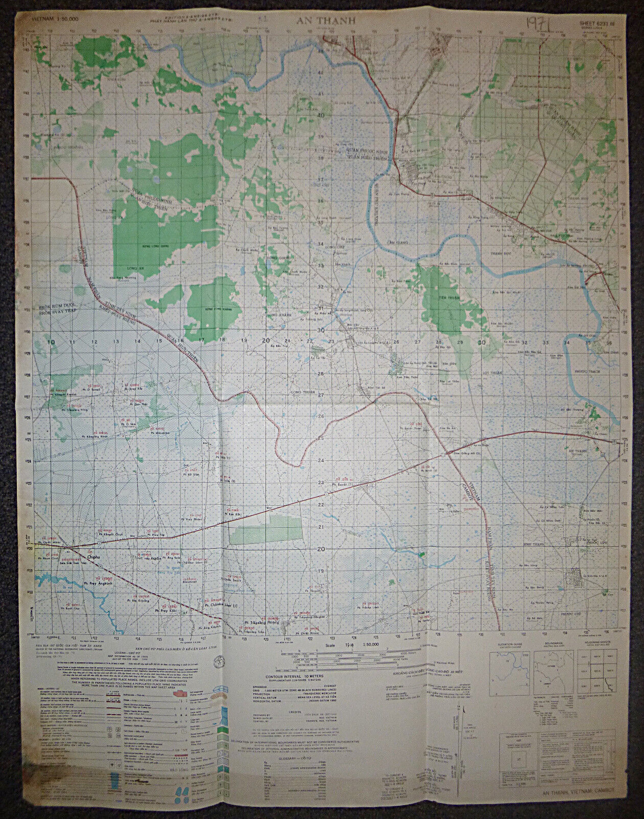 6231 iii - AN THANH, Map - HCM Trail 1971 - Chiphu, Cambodia Border, Vietnam War
