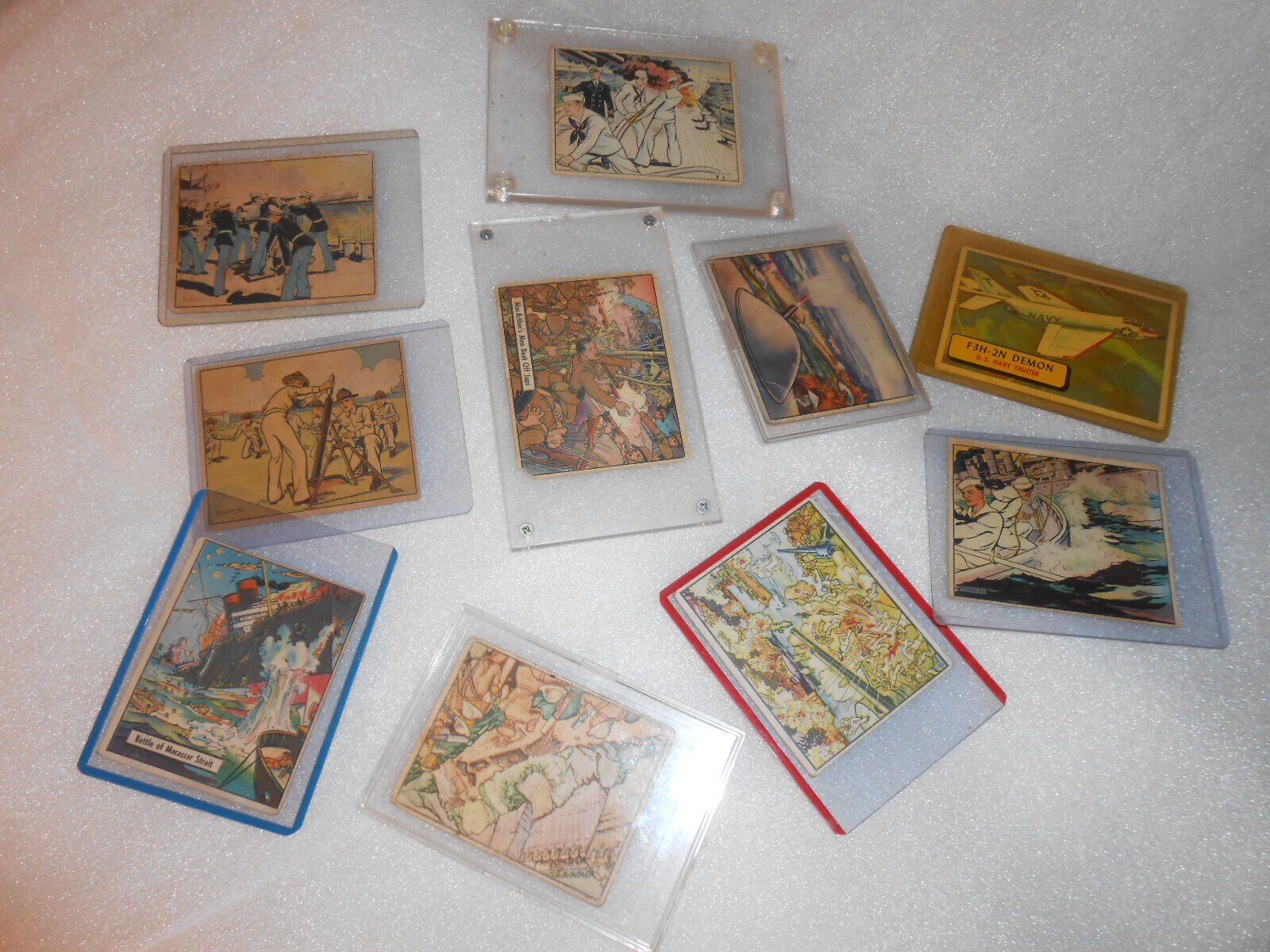1940's WWII Propaganda War Cards Lot -10  Old Gum Cards In Holders.