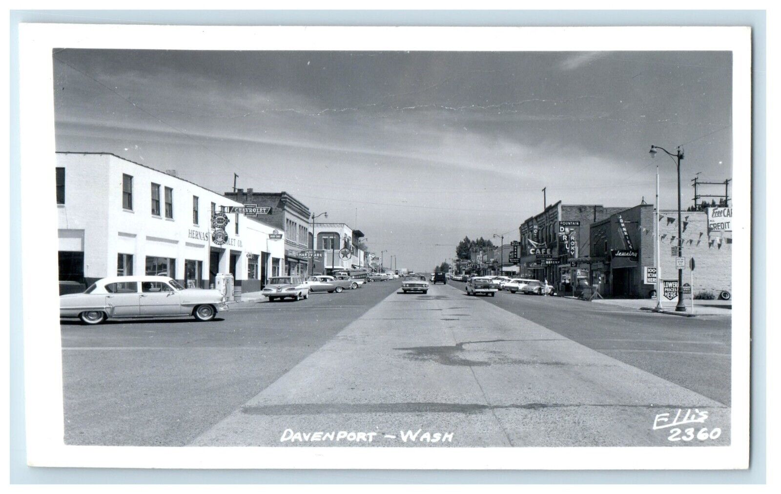 c1950's Main Street View Of Davenport Washington WA RPPC Photo Vintage Postcard