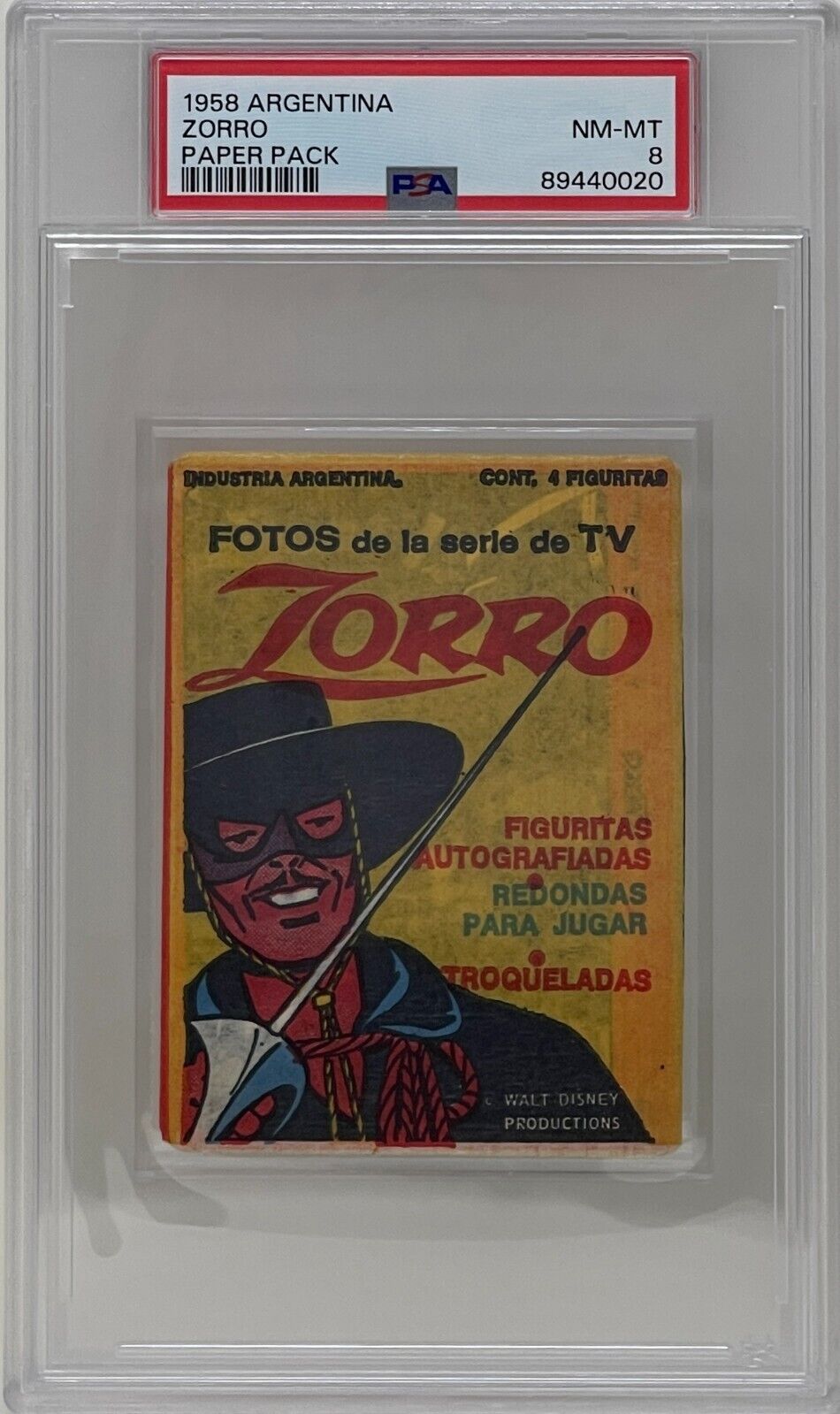 1958 Zorro Argentina Sealed Wax Unopened Trading Card Pack Walt Disney PSA 8