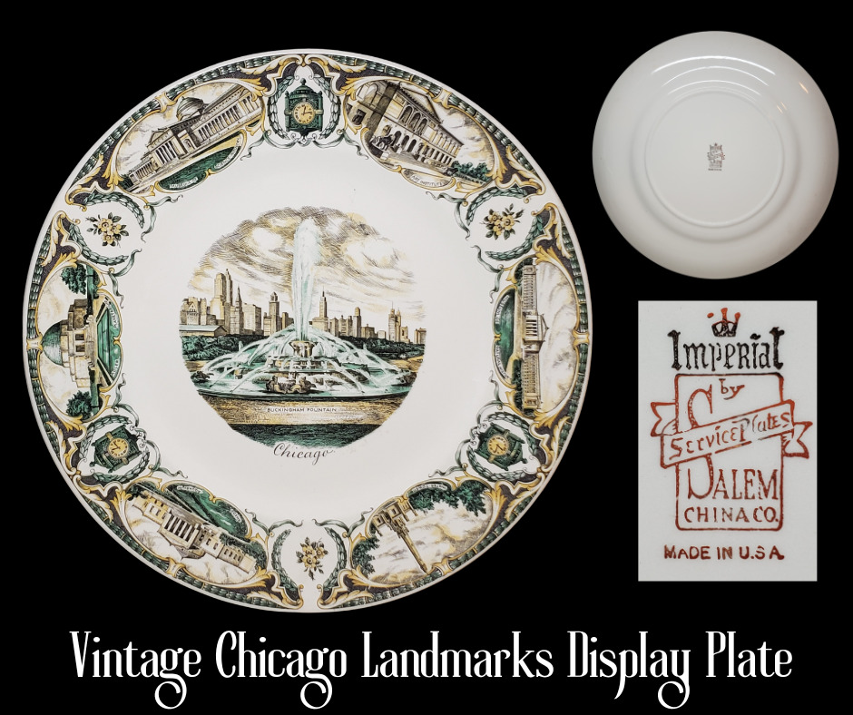 Antique Vintage Chicago Landmarks Buckingham Fountain Display Plate