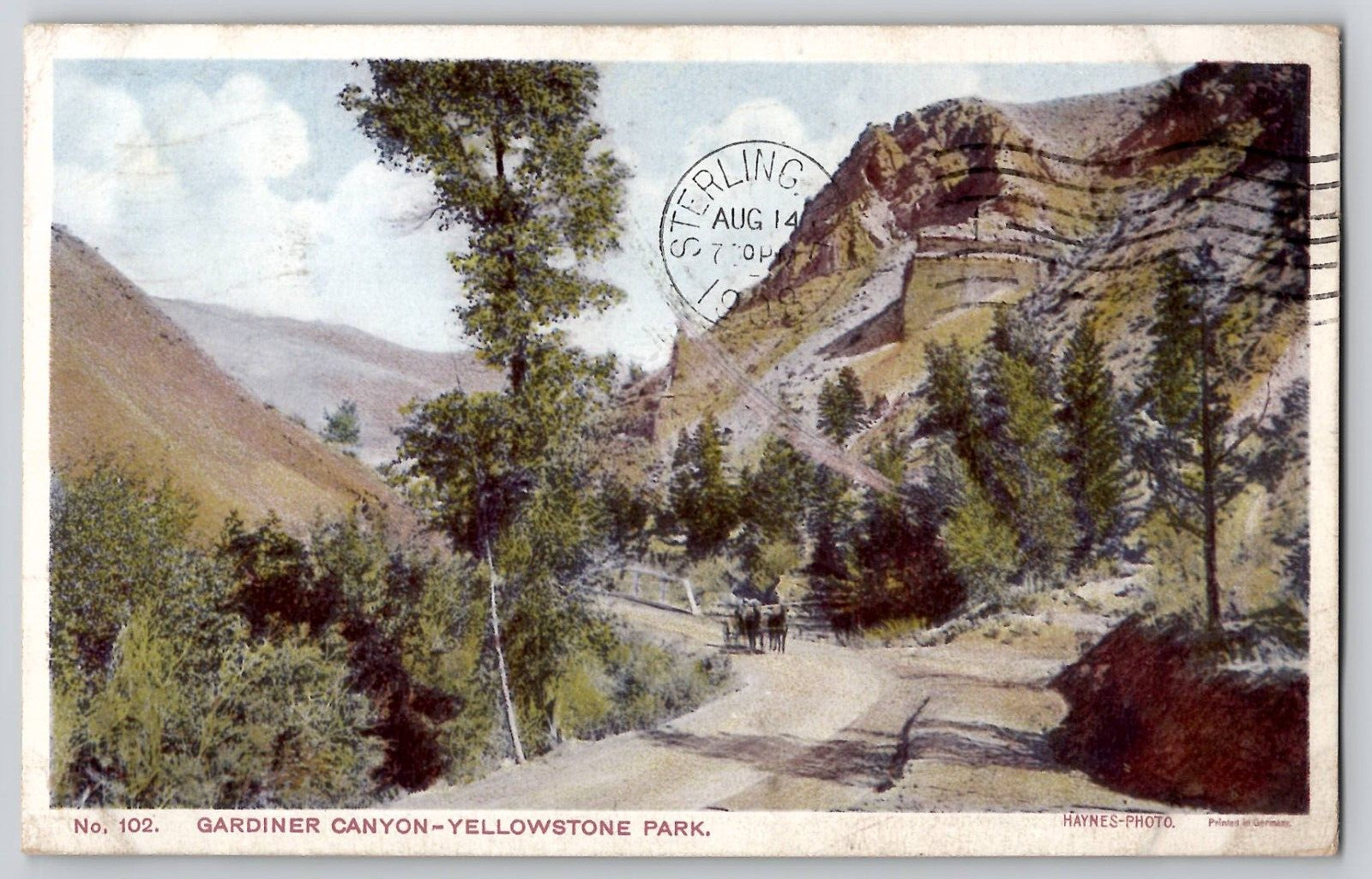 Yellowstone Park Gardiner Canyon No 102 HAYNES 100 Series Type A Back Postcard