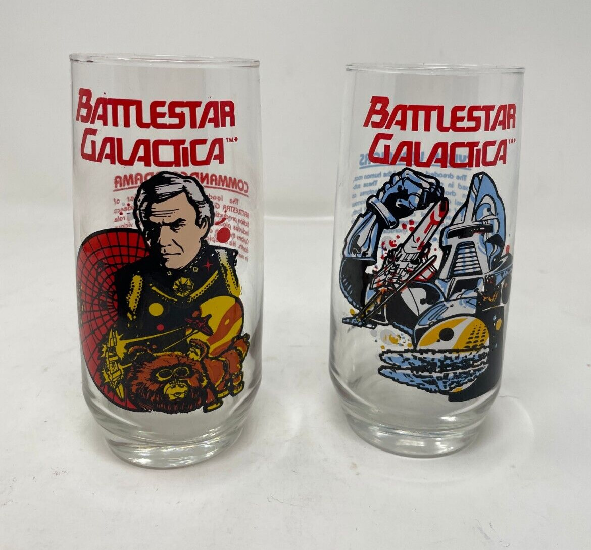 Vtg 1979 Battlestar Galactica Glass Tumblesr Universal City Studios Lot of 2 N13