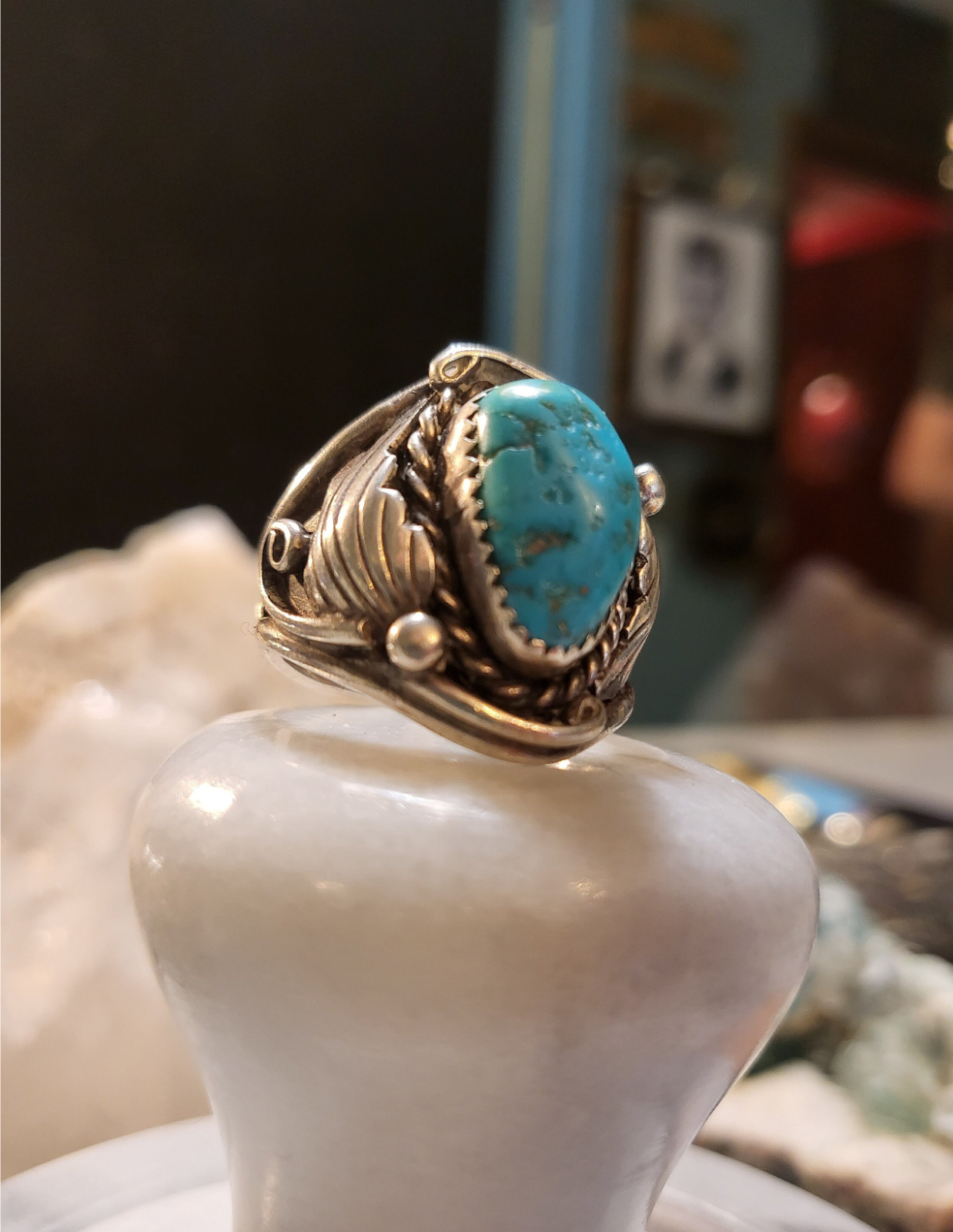 Vintage Harold Yazzie Men's Sterling Silver Turquoise Ring Size 10 13.94g