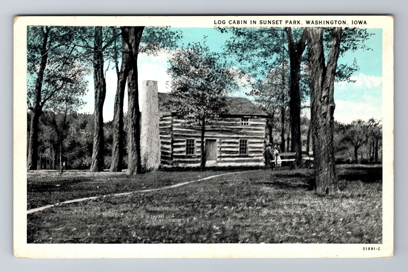 Washington IA-Iowa, Log Cabin In Sunset Park, Antique, Vintage Souvenir Postcard