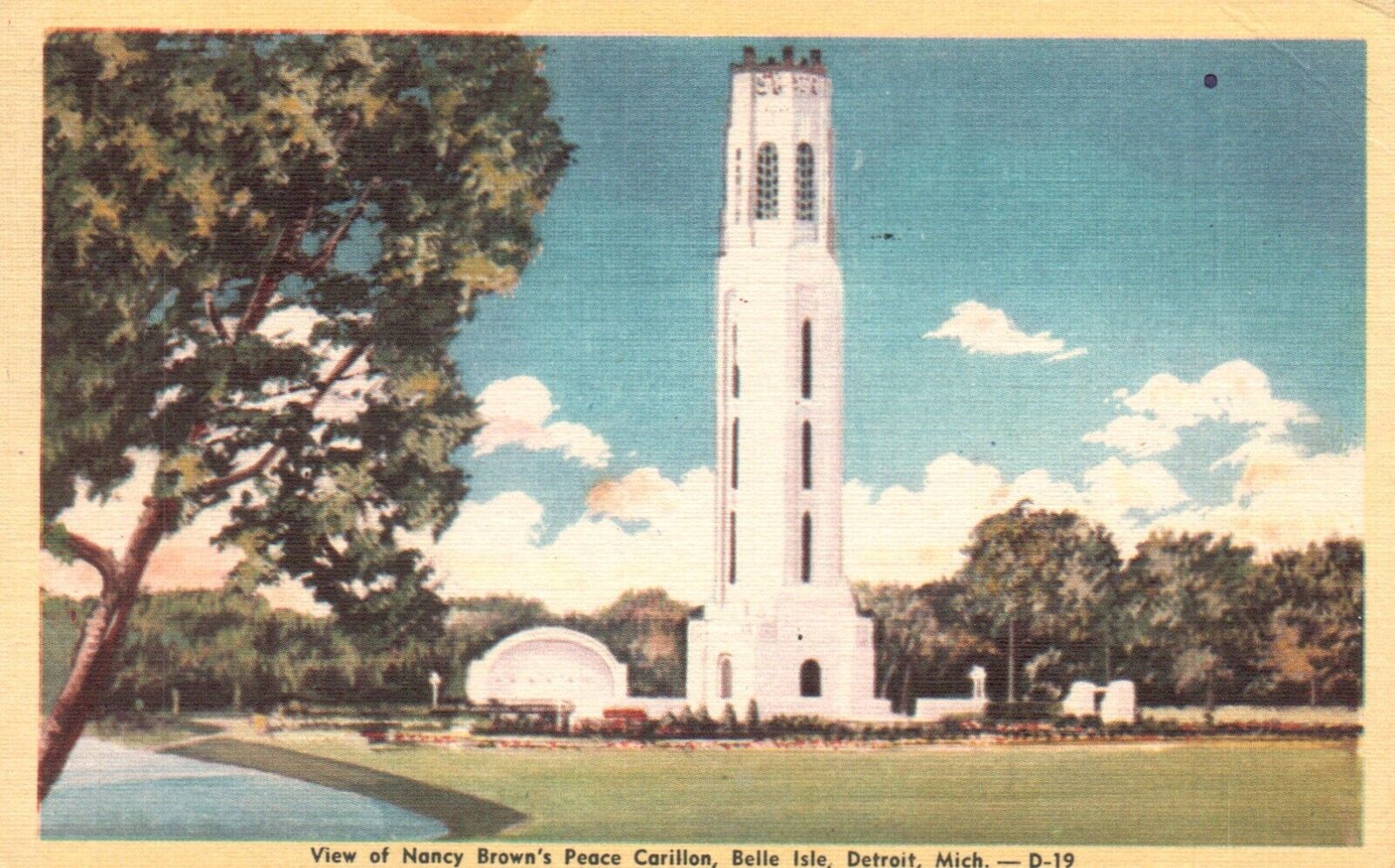 Postcard MI Detroit Michigan Nancy Brown Peace Carillon 1946 Vintage PC H1436