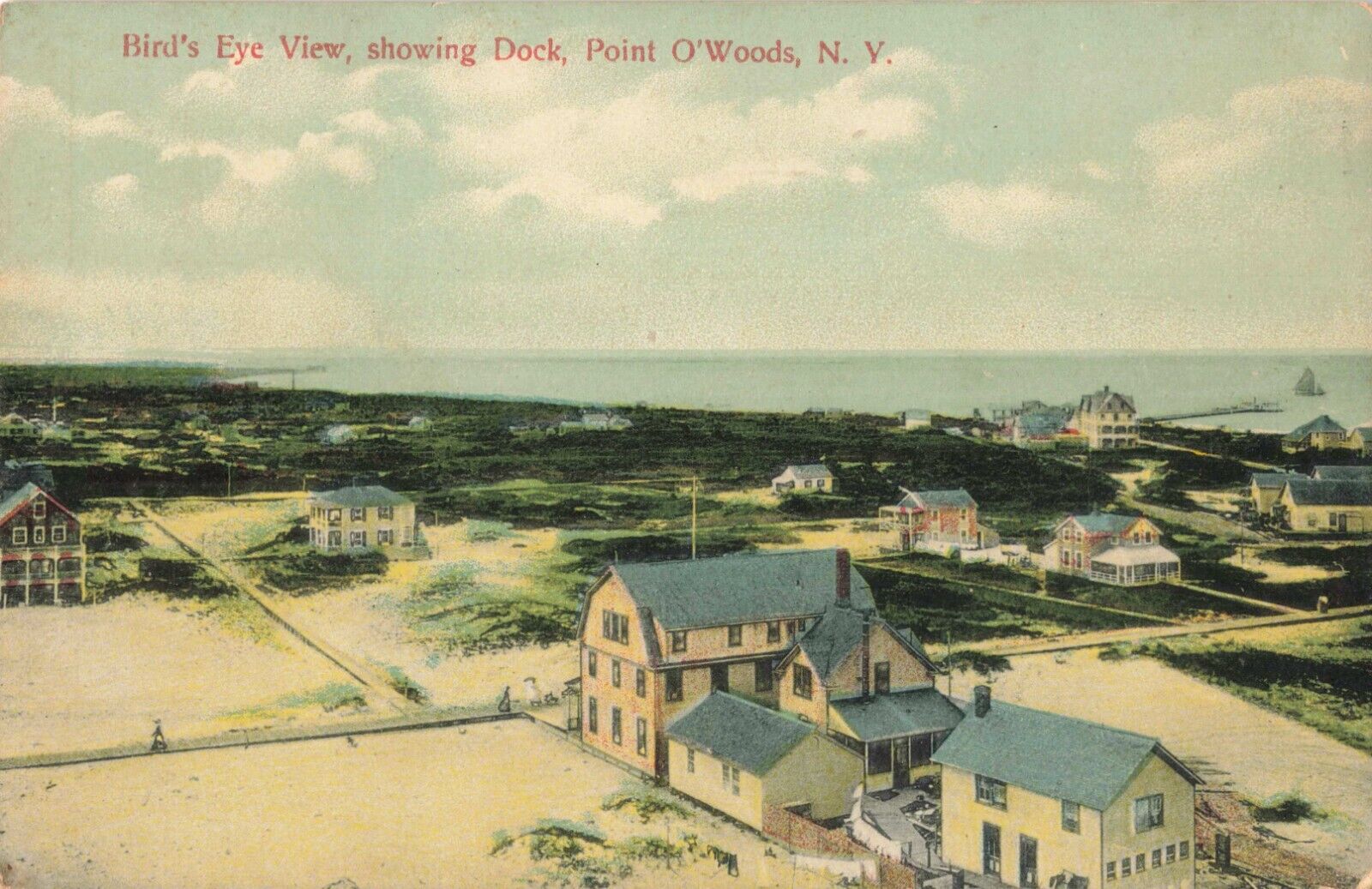 Birdseye View Dock Point O' Woods Fire Island New York NY c1910 Postcard
