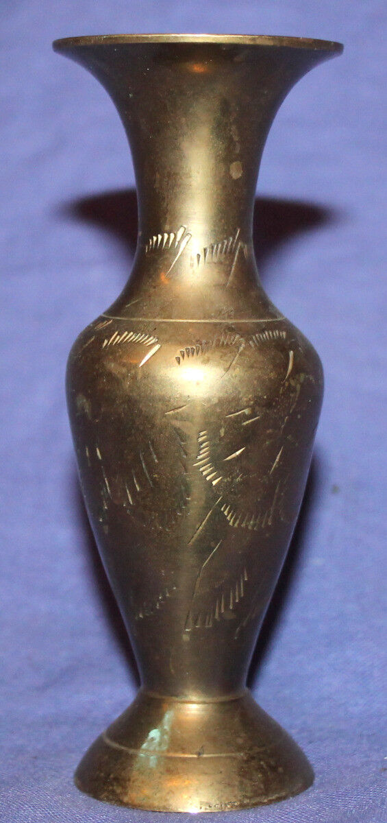 Vintage small hand made engraved brass vase