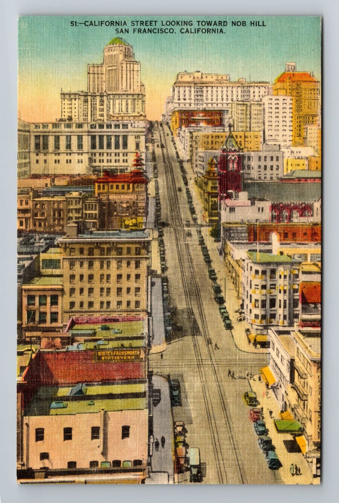San Francisco CA-California Air View Street Buildings Cars Vintage Postcard