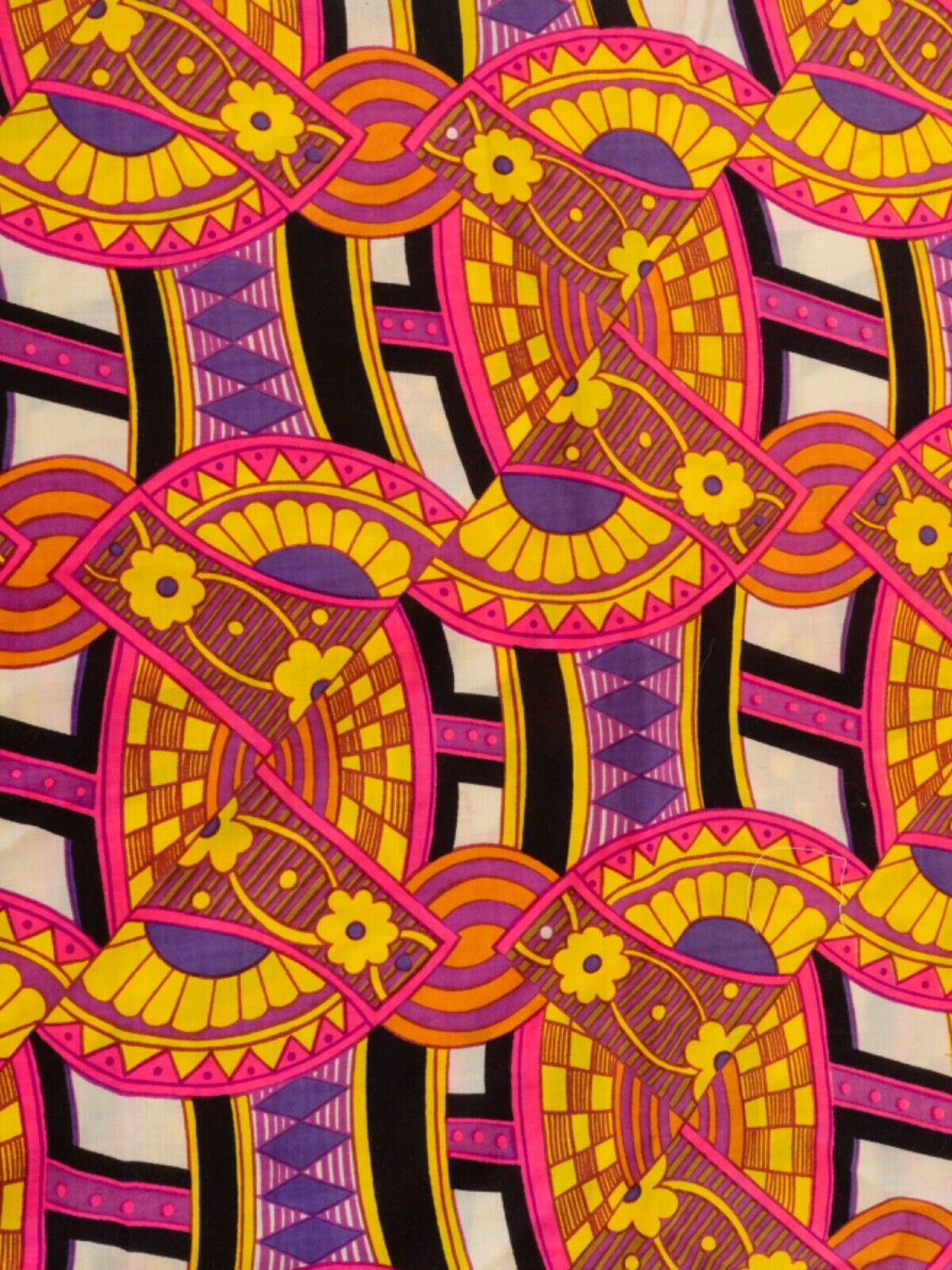 1960s Psychedelic Printed Cotton Blend Twill Peter Max Influenced Design 44x82