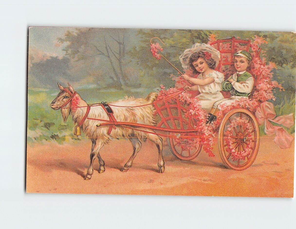 Postcard Girl & Boy Carriage Scene Art Print