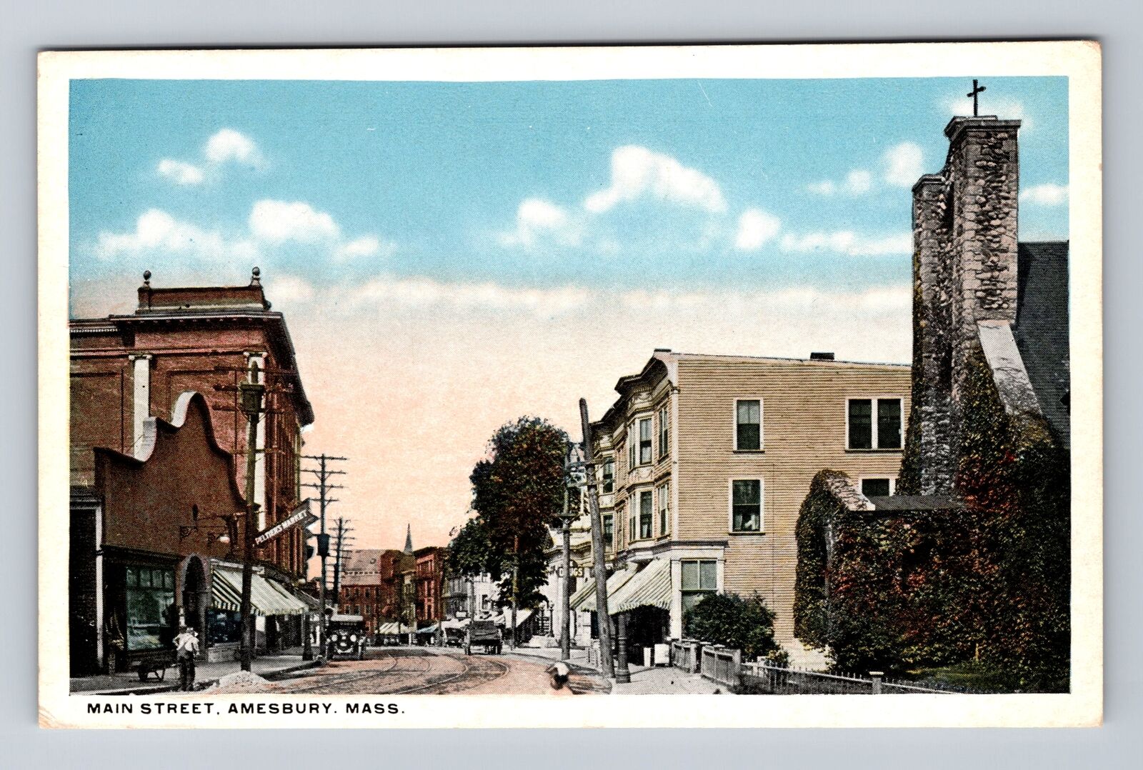 Amesbury MA-Massachusetts, Scenic View Of Main Street, Antique, Vintage Postcard