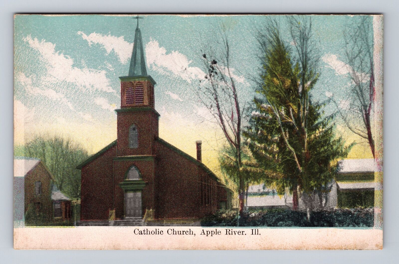 Apple River IL-Illinois, Catholic Church, Antique, Vintage Postcard