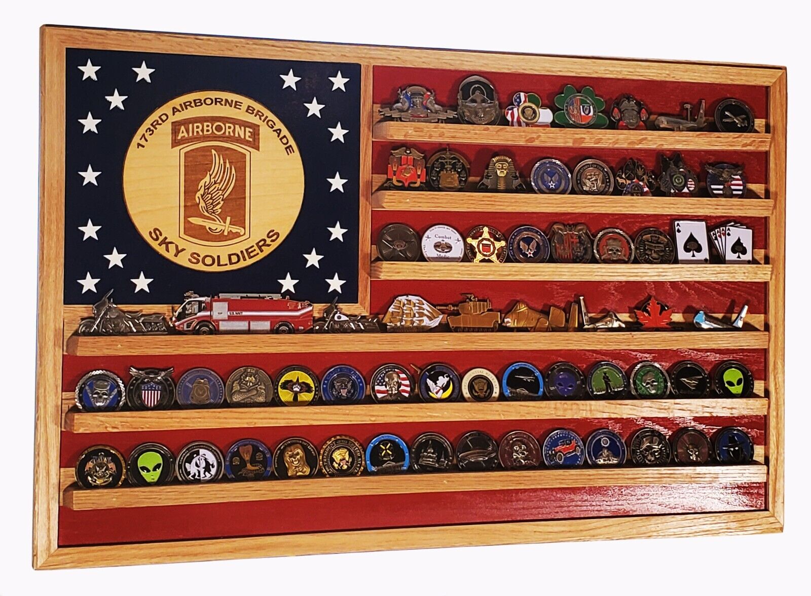 US Army 173rd Airborne Brigade Challenge Coin Display Flag 70-100 Coins Trad