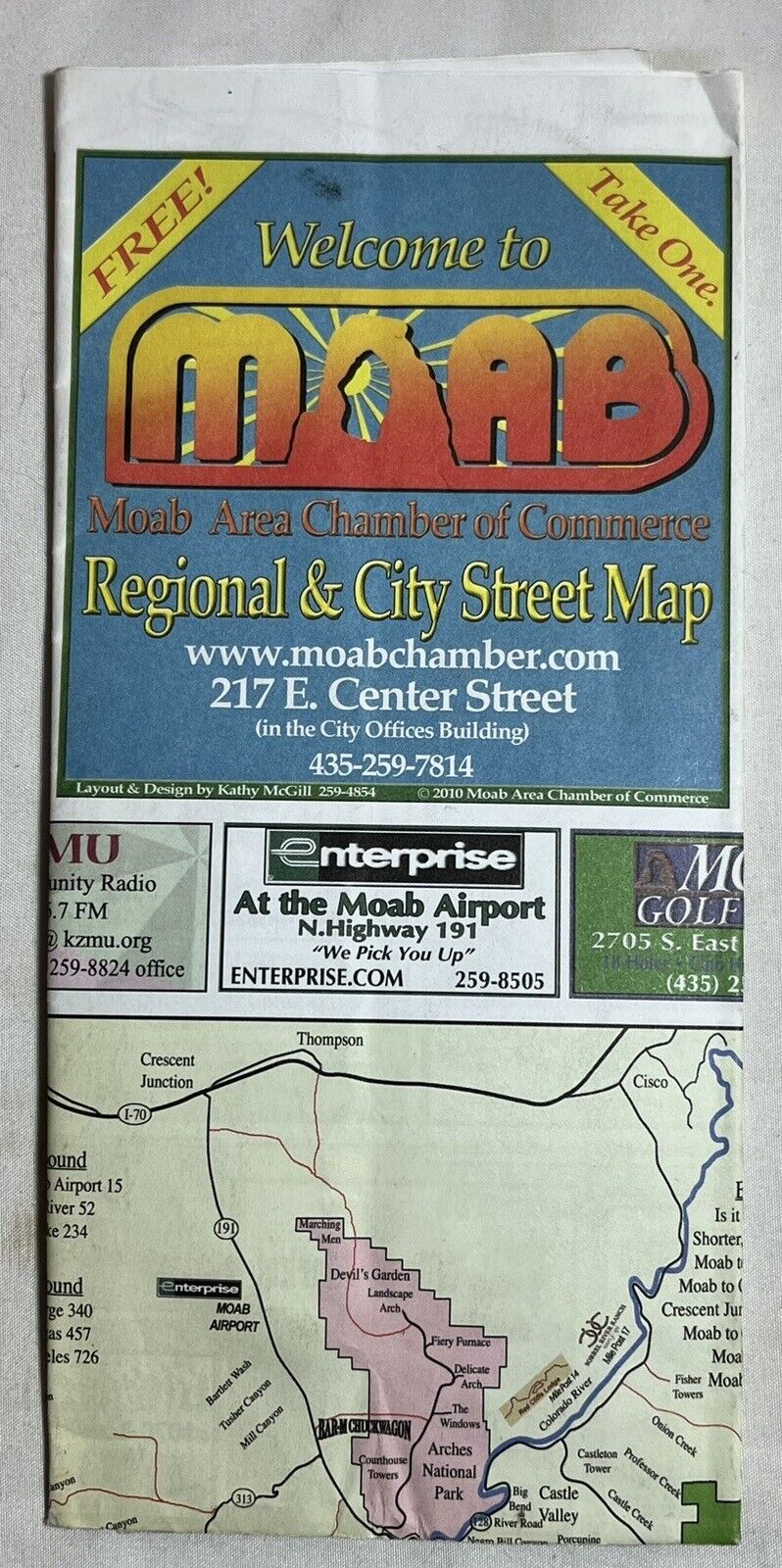 2010 Map Retro US City Moab Regional and City Street Map Travel Memorabilia VG