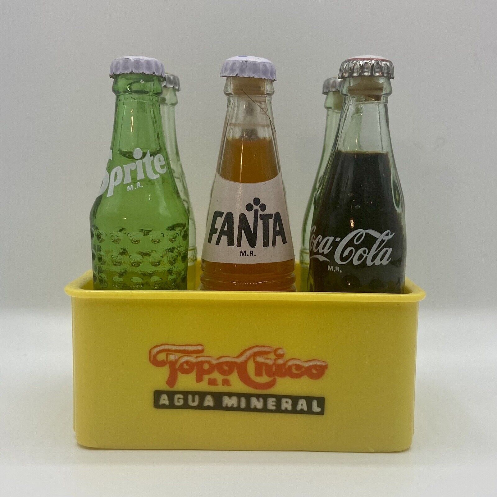 Vintage 3” Mexican & Israel Coca Cola, Fanta, Sprite, & TopoChicos Glass Bottles