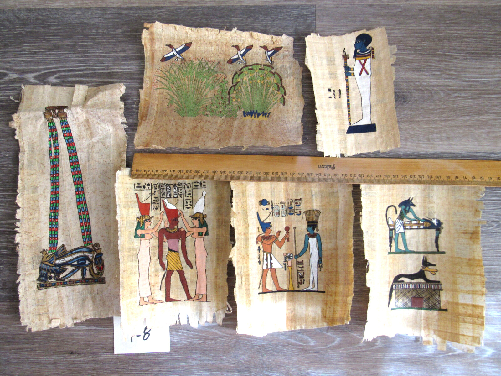 Vintage Lot of 6 Rare Authentic Papyrus Hand Painted Art Paintings 5x7 (P-8)