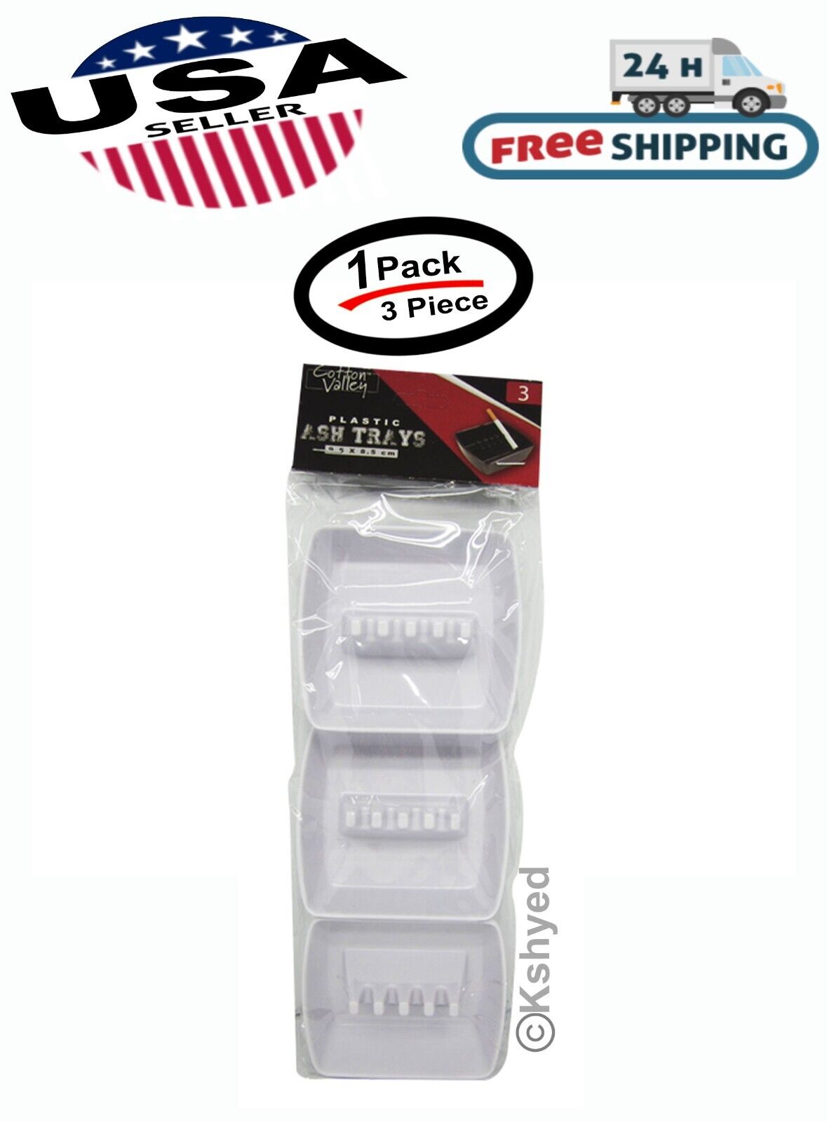 3 PCS (1 Pack) Ashtray For Cigarettes & Cigar Rectangular Plastic Ash Holder New