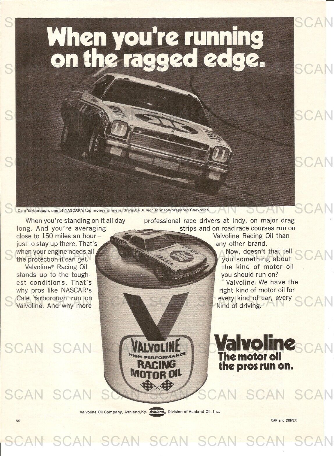 1973 Valvoline Racing Motor Oil Vintage Magazine Ad